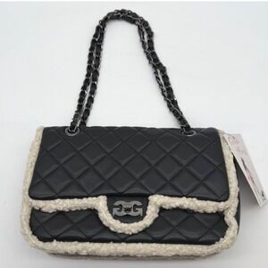 Gilda‎ Paris Quilted Fur Baguette Shoulder Bag Black Chain Strap Purse $159